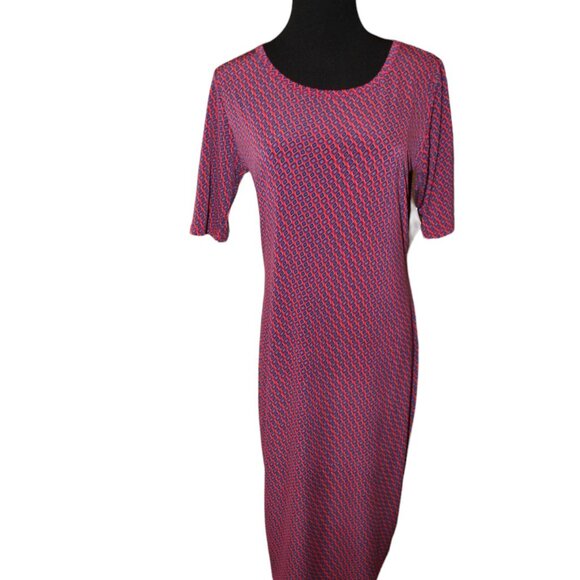 LuLaRoe Julia T-Shirt Dress Red Blue and Geometrics Size M, NWT's - Picture 2 of 8